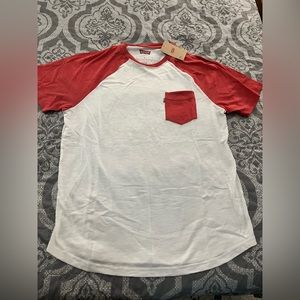Levi’s mens t-shirt, baseball style white with red sleeves/collar, size M